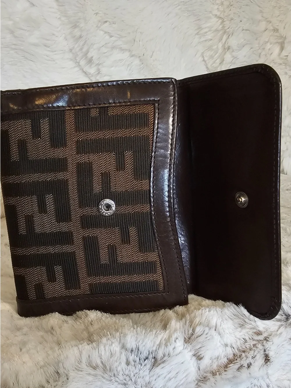 Fendi Brown and Black FF Logo Bi-Fold Wallet